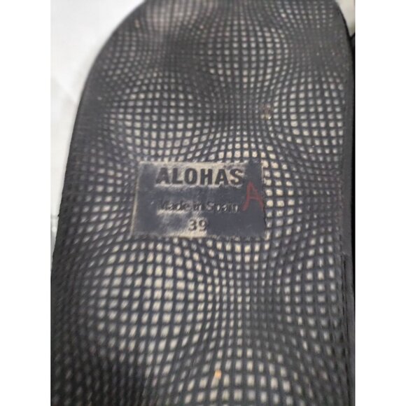 Alohas Black Leather Double Gold Buckle Round Toe Daria Sandals Women's Size 9 - Picture 10 of 14